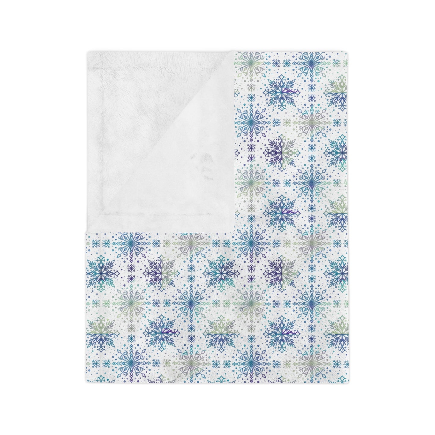 Velveteen Microfiber Blanket - Watercolor Snowflake Design by Anndria - Frosty teal, purple and green