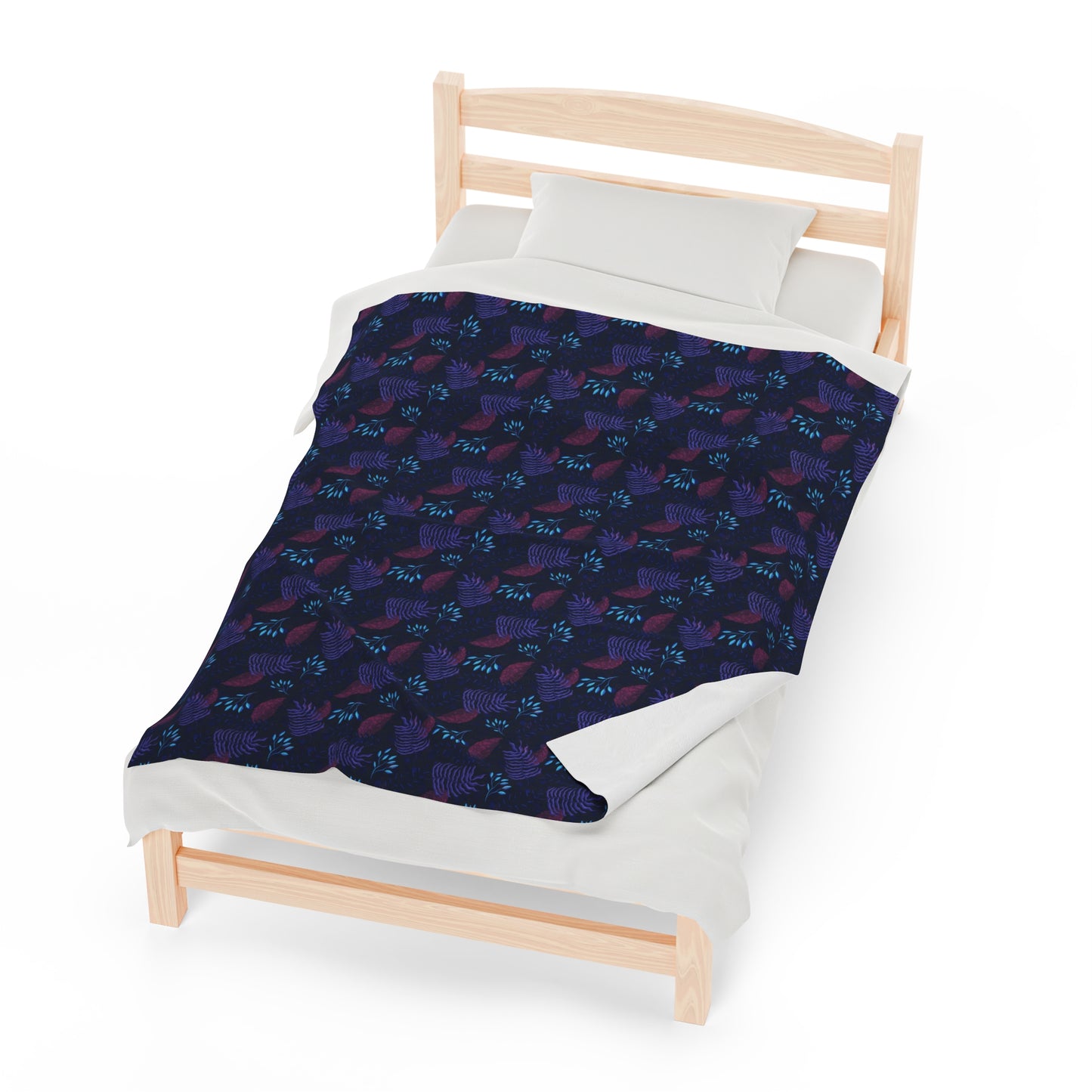Plush Blanket - Purple and Blue Botanical Pattern by Anndria