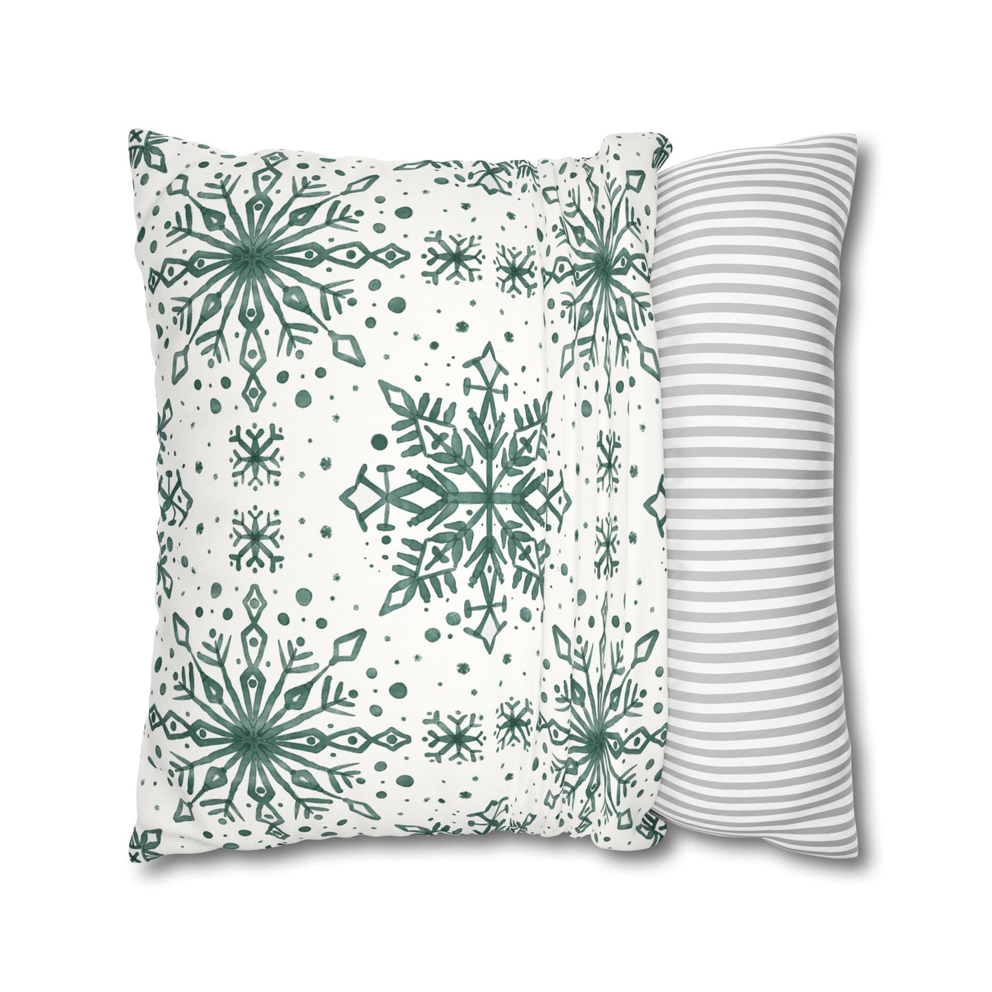 Pillowcase Watercolor Snowflake Design - Green and White