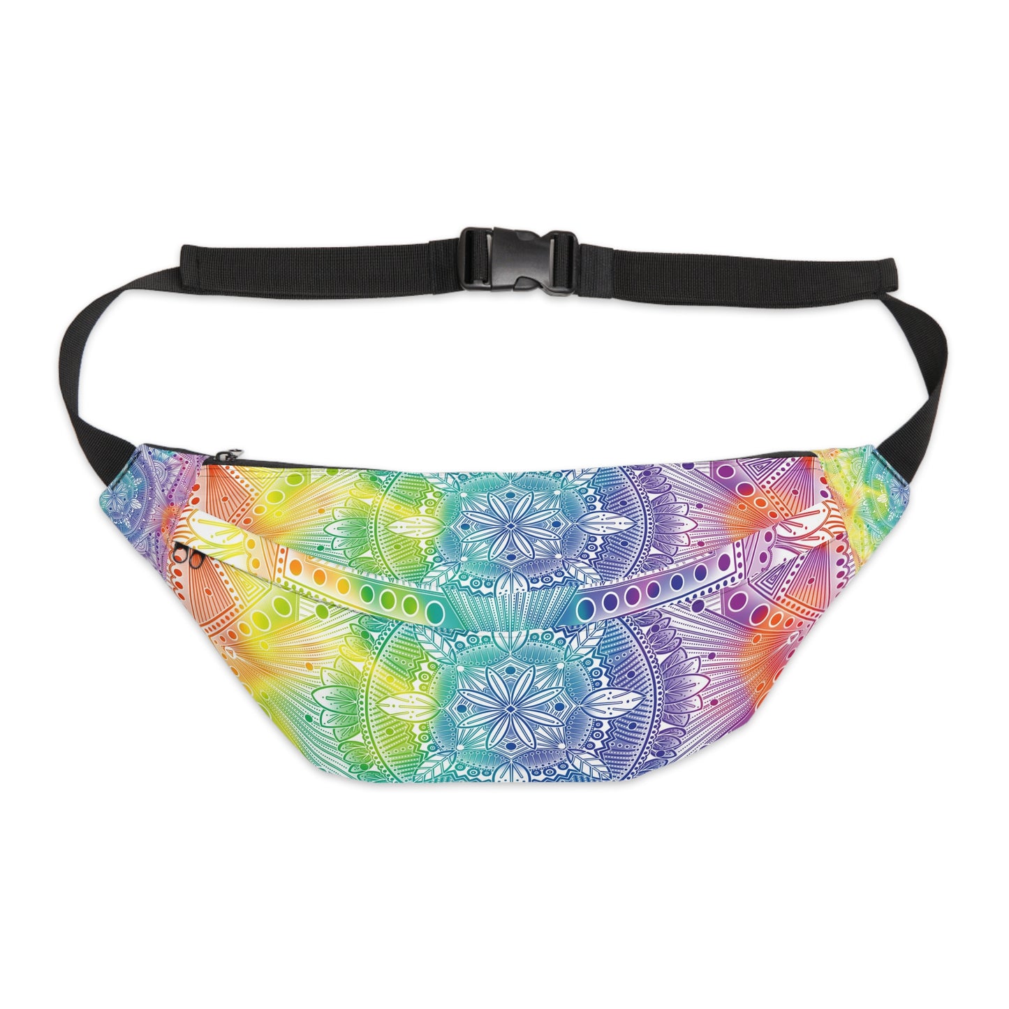 Holographic Fanny Pack, Rainbow Mandala Waist Bag, Festival Accessory, Unique Design Hip Bag, Fashion Statement Belt Bag