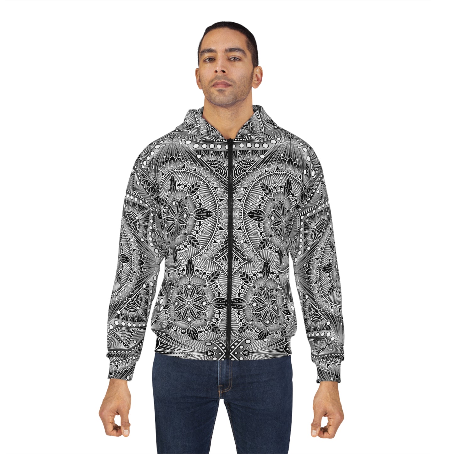 Unisex Zip Hoodie | Mystic Web Mandala Design by Anndria | Zen-Inspired Hoodie for Casual Wear & Yoga