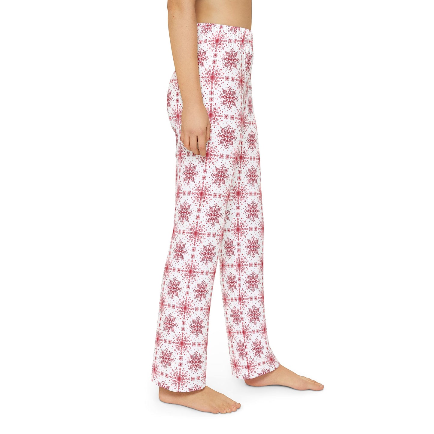 Kids Pajama Pants - Watercolor Snowflake Design by Anndria - Red and White