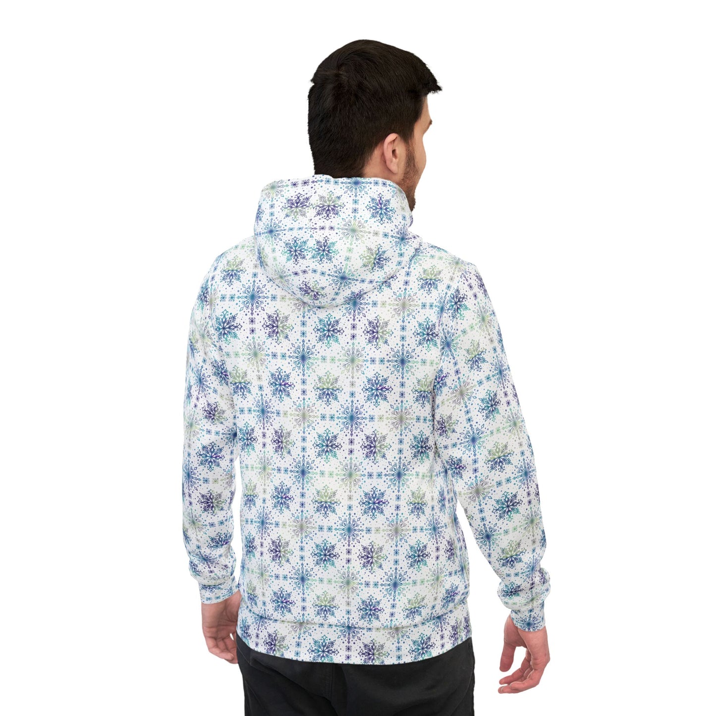 Snowflake Athletic Hoodie - Watercolor Design by Anndria - Frosty teal, purple and green