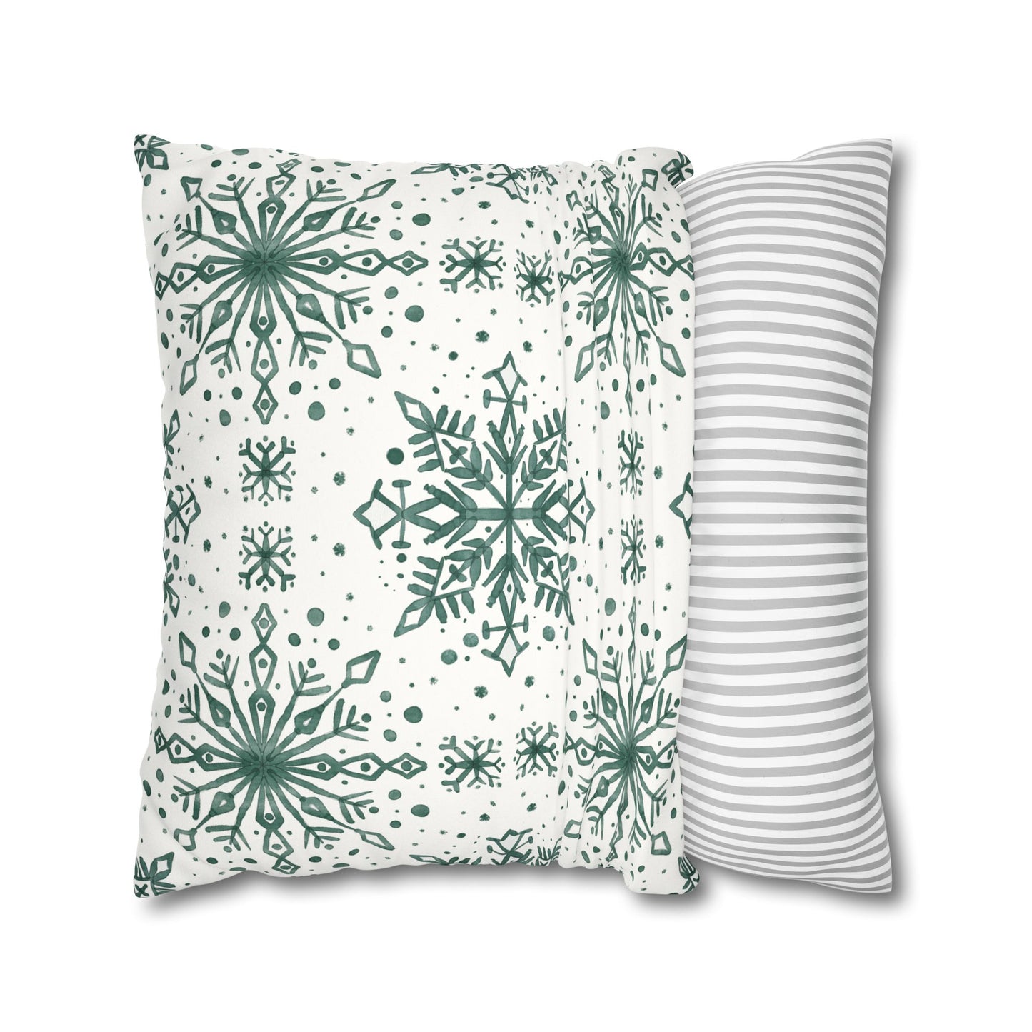 Pillowcase Watercolor Snowflake Design - Green and White