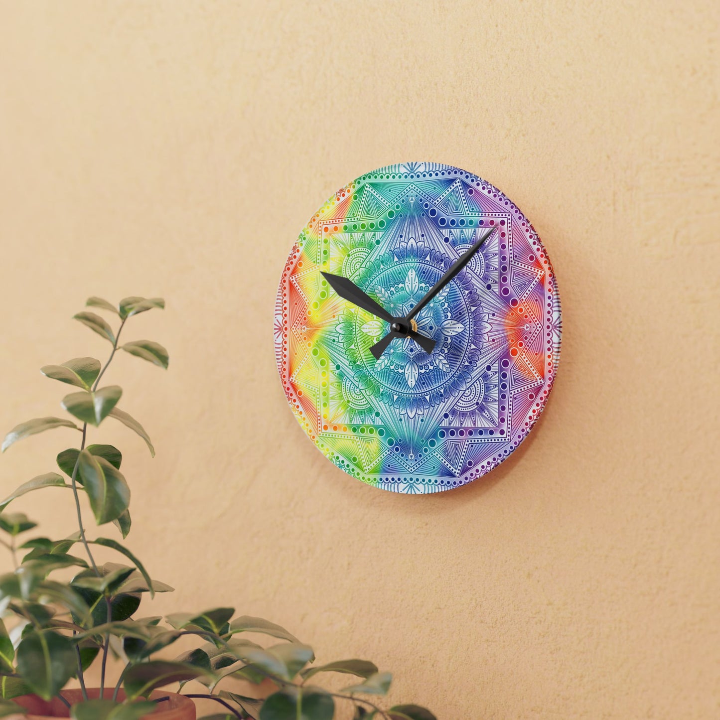 Mandala Wall Clock, Rainbow Holographic Acrylic Clock, Psychedelic Art, Colorful Home Decor, Unique Gift Idea, Anndria Design