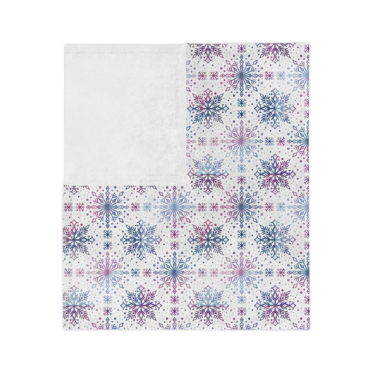 Velveteen Microfiber Blanket - Watercolor Snowflake Design by Anndria - Blue, Pink and Purple