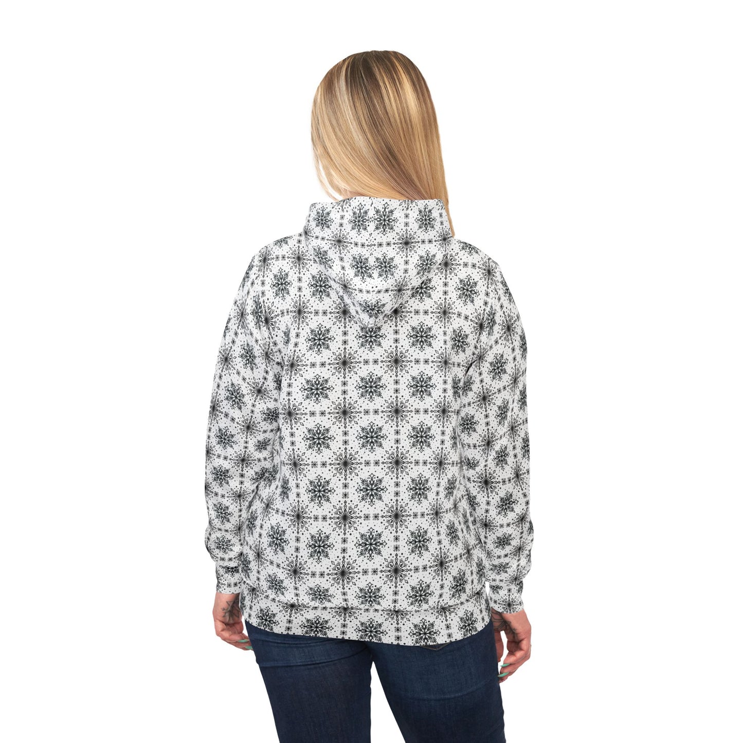 Snowflake Athletic Hoodie - Watercolor Design by Anndria - Black and White