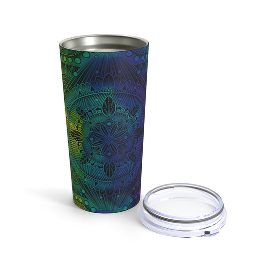 Holographic Mandala Tumbler, Rainbow Custom Cup, 20oz Stainless Steel Mug, Anndria Art, Unique Drinkware Gift, Festival Accessory