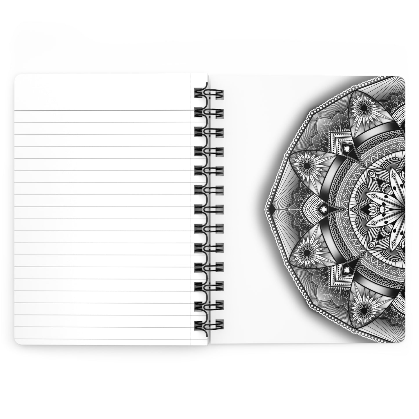 Mandala Spiral Bound Journal, Black and White Notebook, Mandala Pattern Sketchbook, Artistic Journal, Boho Diary, Zen Planner