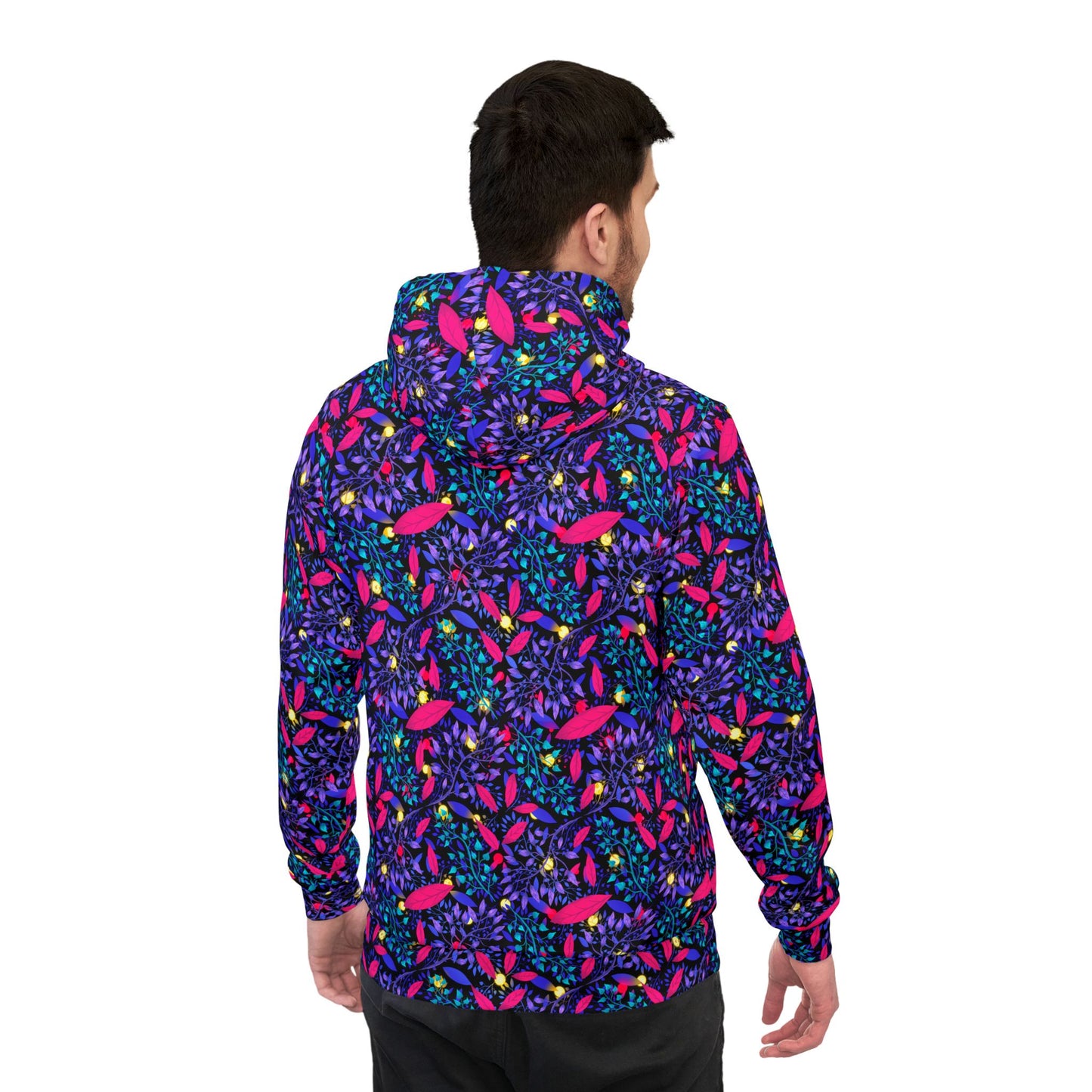 Neon Night Athletic Hoodie with Botanical Pattern by Anndria