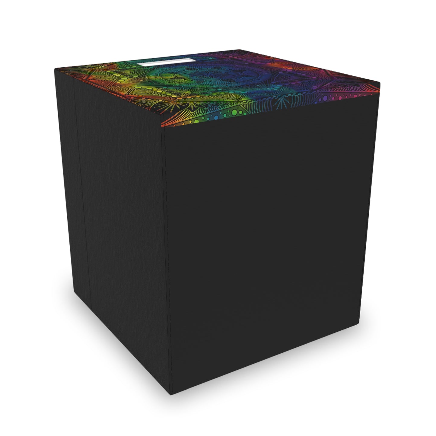 Felt Storage Box, Rainbow Mandala Design, Custom Organizer, Holographic Container, Unique Hand Drawn Storage Bin, Anndria Artwork