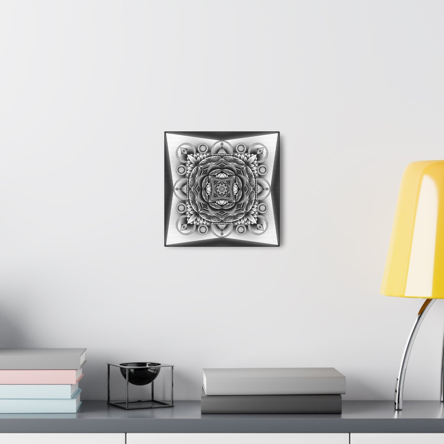 Square Canvas Print, Black and White Mandala Artwork by Anndria, Gallery Wall Decor, Minimalist Home Decoration, Zen Meditation Gift,