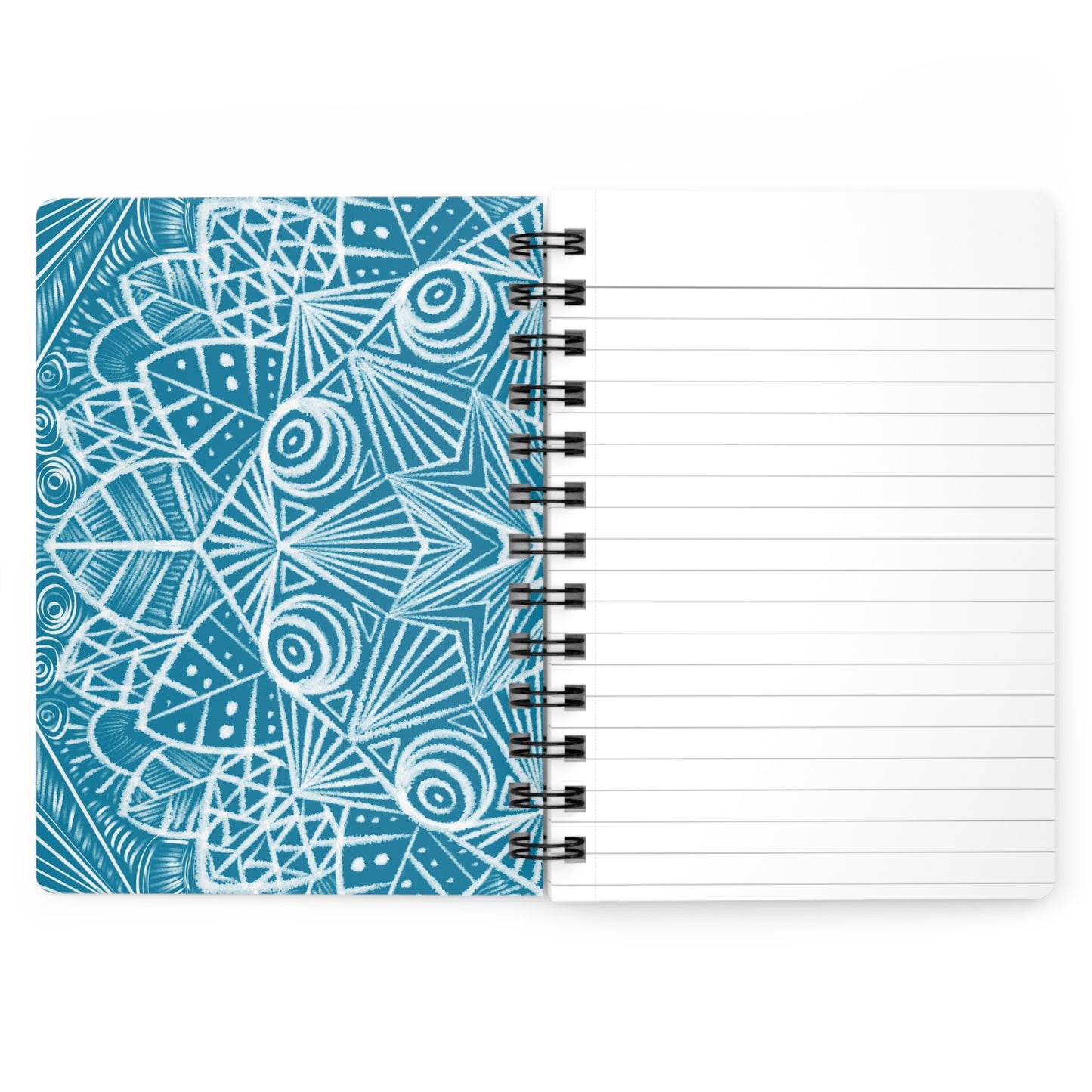 Mandala Spiral Bound Journal, Teal and White Notebook, Mandala Pattern Sketchbook, Artistic Journal, Boho Diary, Zen Planner