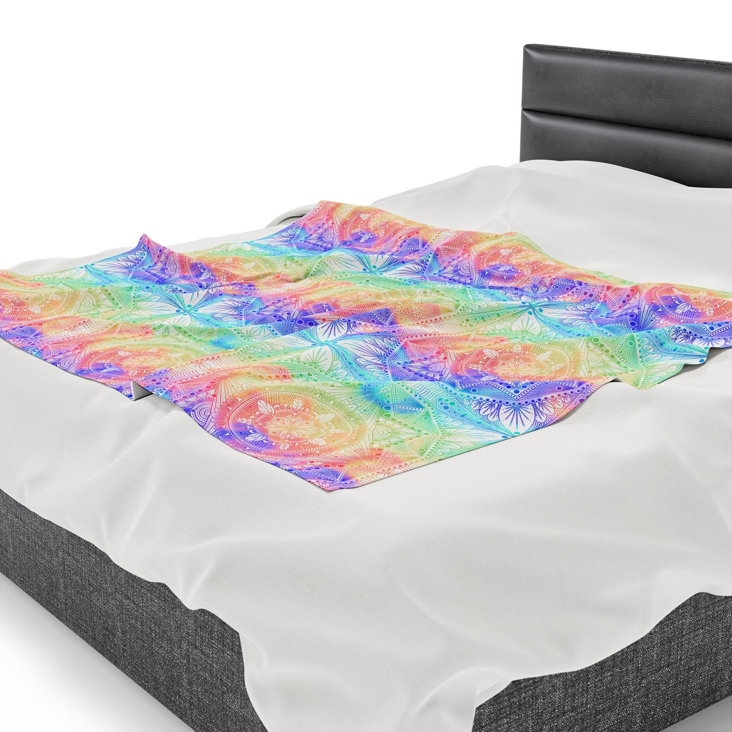 Velveteen Plush Blanket - Celestial Kaleidoscope Mandala Style Artwork by Anndria