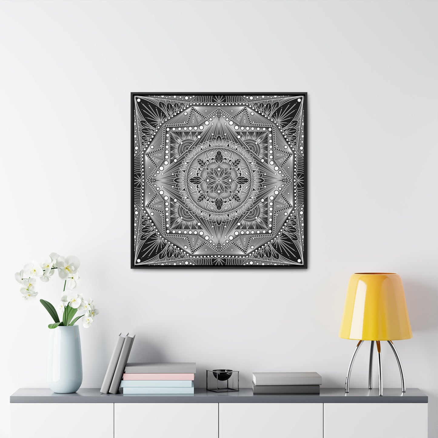 Square Frame Canvas Print, Black and White Mandala Artwork by Anndria, Gallery Wall Decor, Minimalist Home Decoration, Zen Meditation Gift,