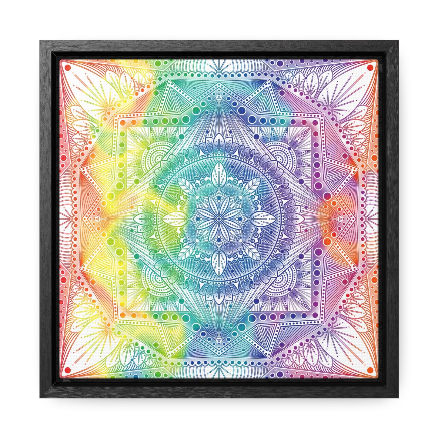 Canvas Prints, Holographic Rainbow Mandala Artwork, Square Frame, Psychedelic Wall Decor, Abstract Art Gift