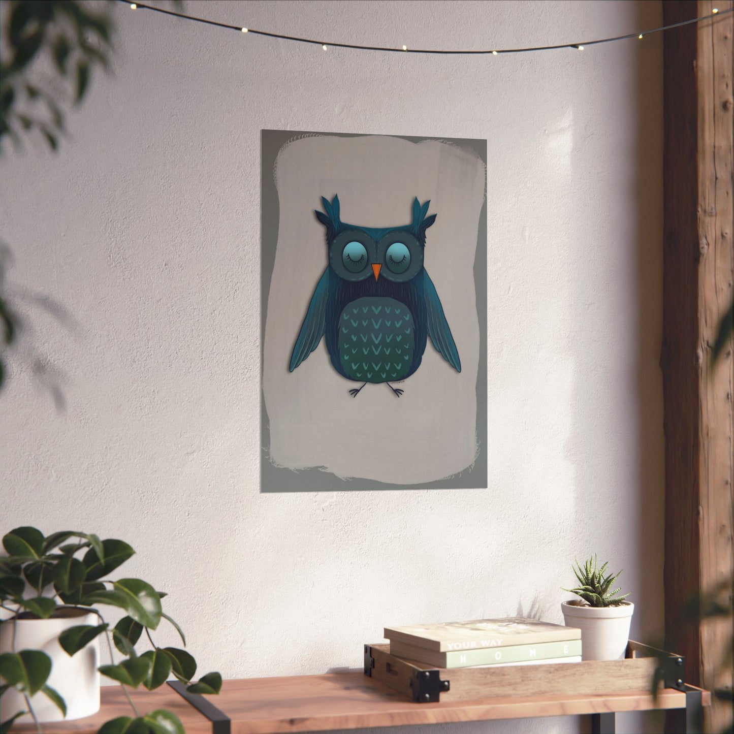 Vertical Poster, Blue Owl Art Print, Matte Finish Wall Decor, Anndria Design, Bird Lover Gift, Nature Theme Decoration