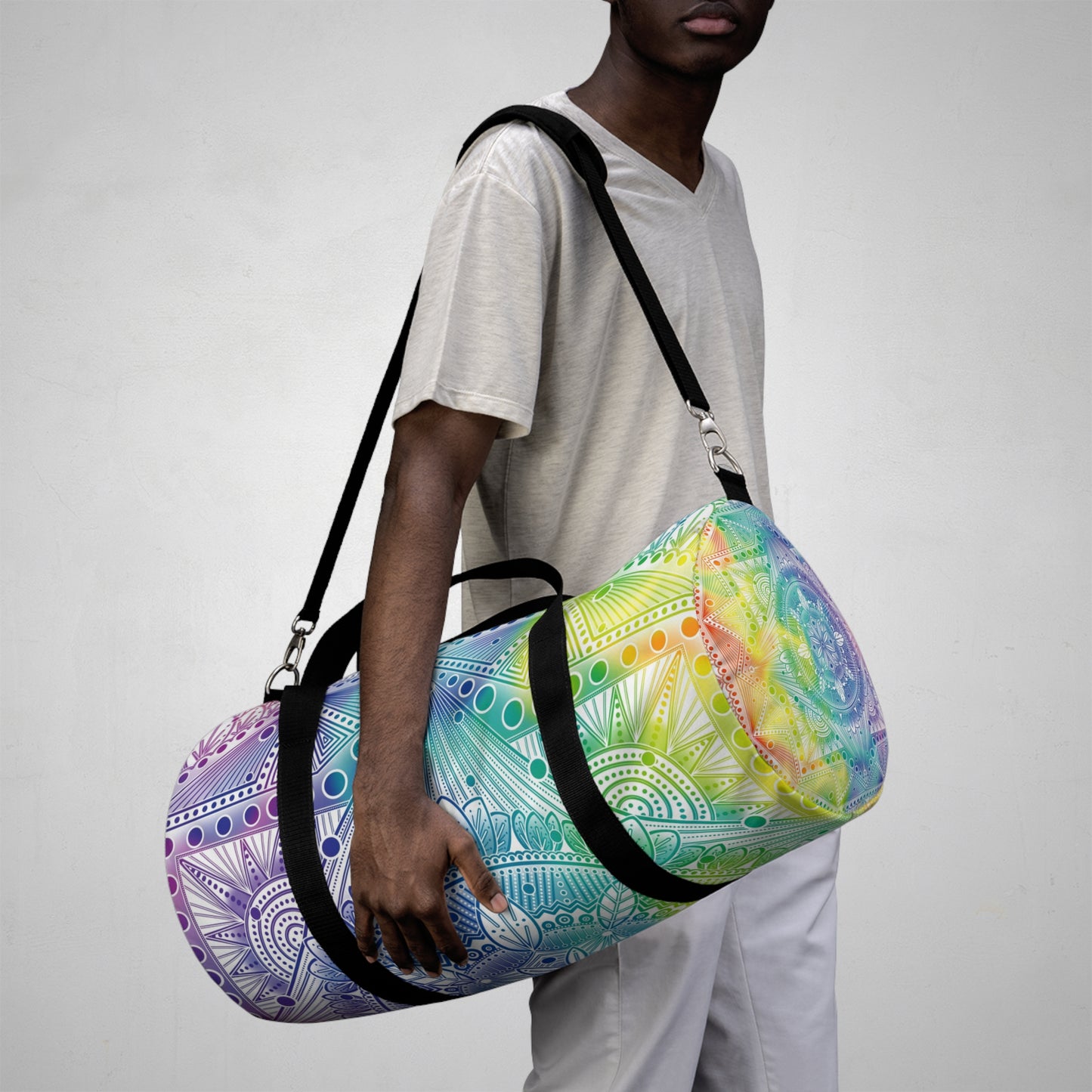Rainbow Mandala Duffel Bag, Holographic Hiking Gym Weekend Travel Accessories, Custom Anndria Design, Unique Yoga Fitness Tote, Boho