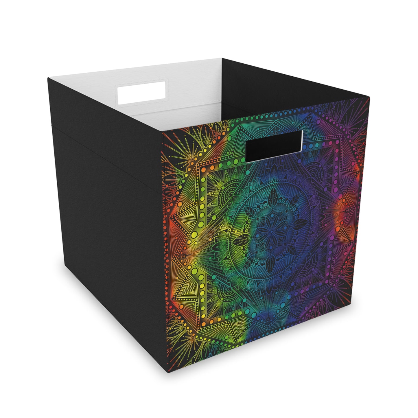 Felt Storage Box, Rainbow Mandala Design, Custom Organizer, Holographic Container, Unique Hand Drawn Storage Bin, Anndria Artwork