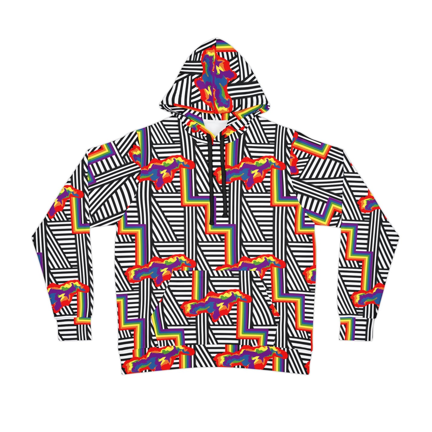 PRIDE Stylish Striped Athletic Hoodie - Modern Black & White Design for Active Lifestyles