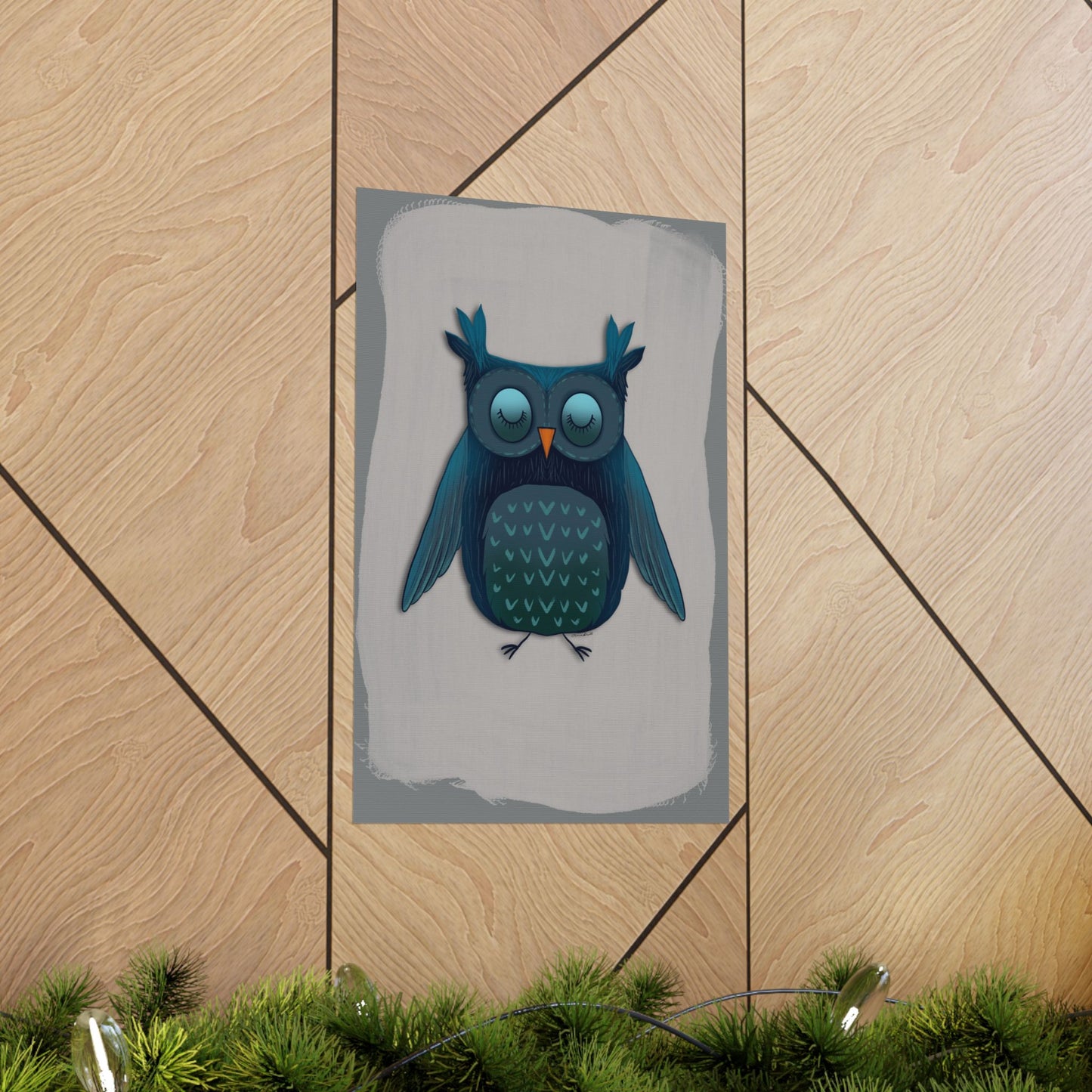 Vertical Poster, Blue Owl Art Print, Matte Finish Wall Decor, Anndria Design, Bird Lover Gift, Nature Theme Decoration