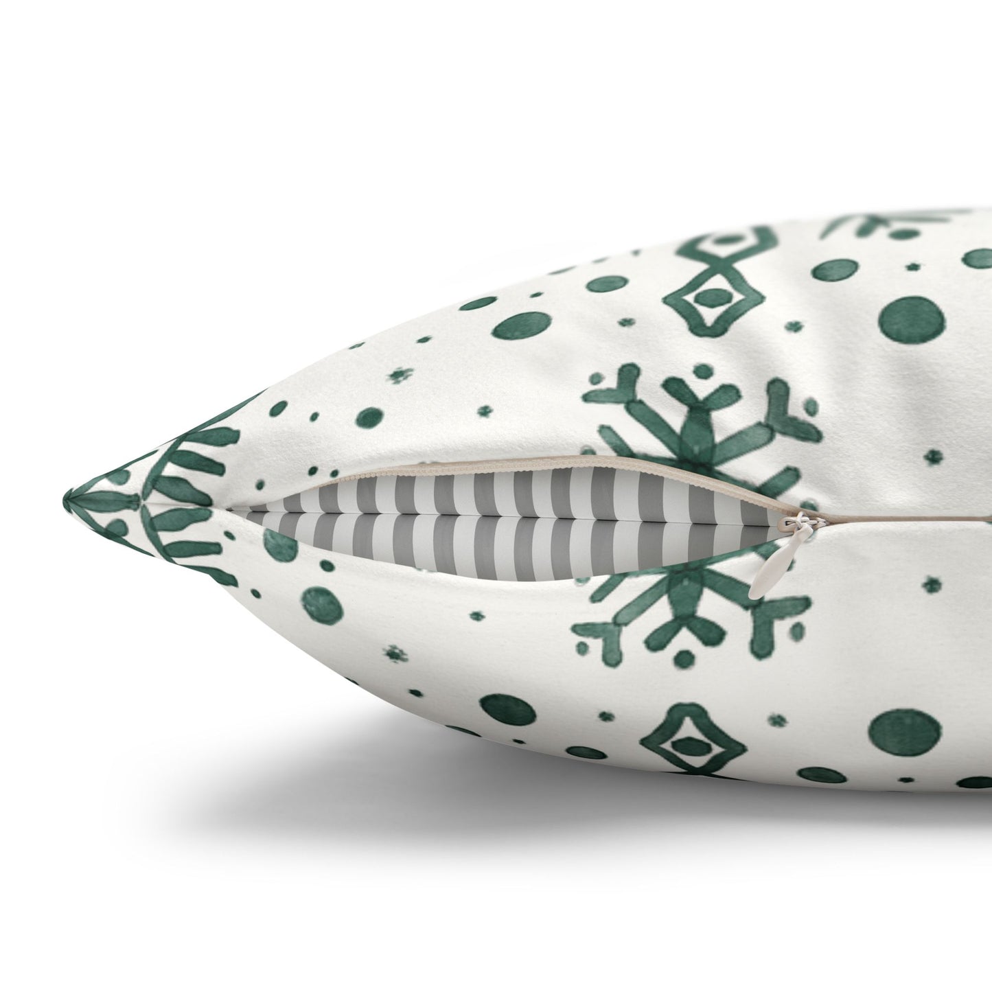 Pillowcase Watercolor Snowflake Design - Green and White