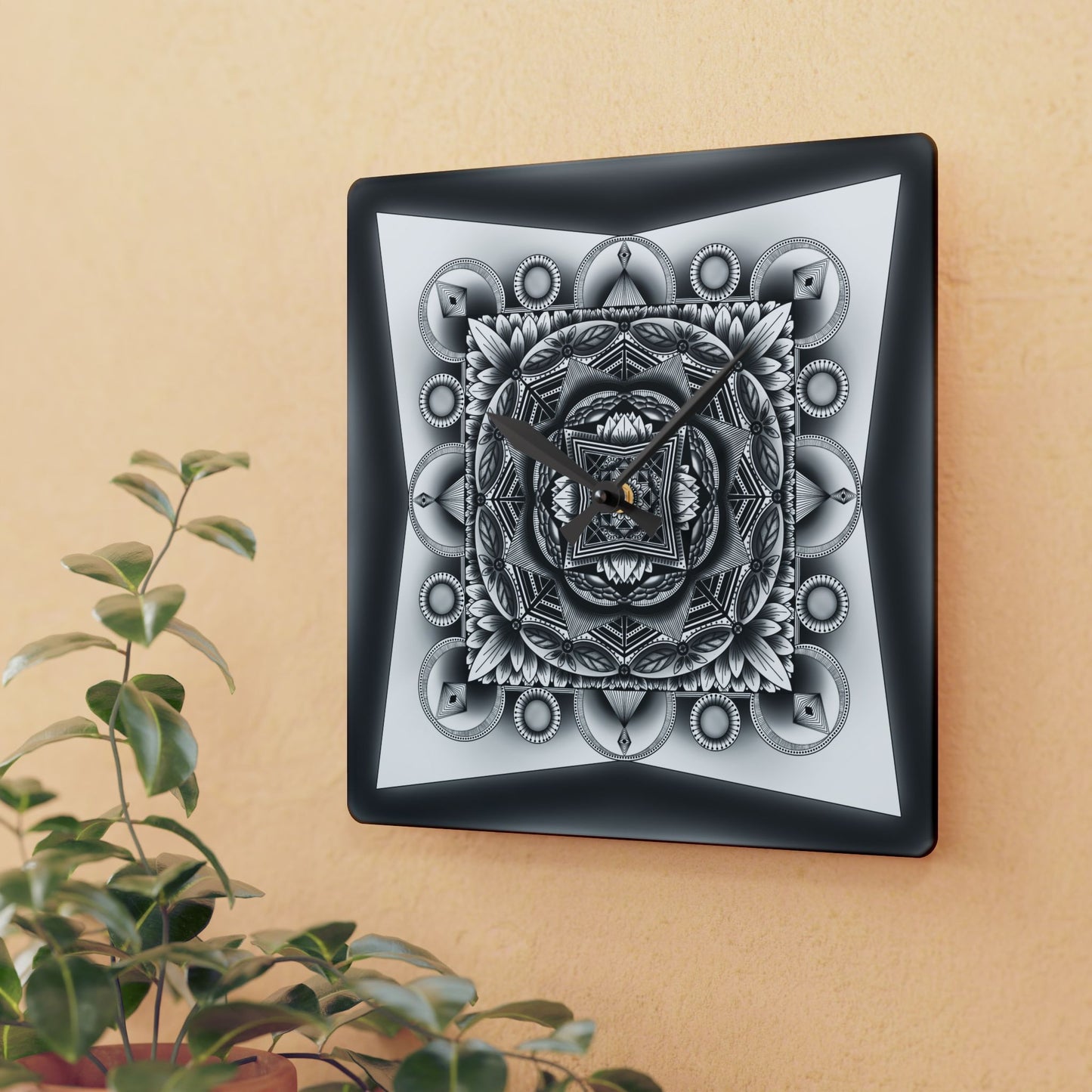 Mandala Wall Clock, Unique Acrylic Clock, Boho Home Decor, Hand Drawn Artwork, Modern Office Clock, Geometric Design Decor