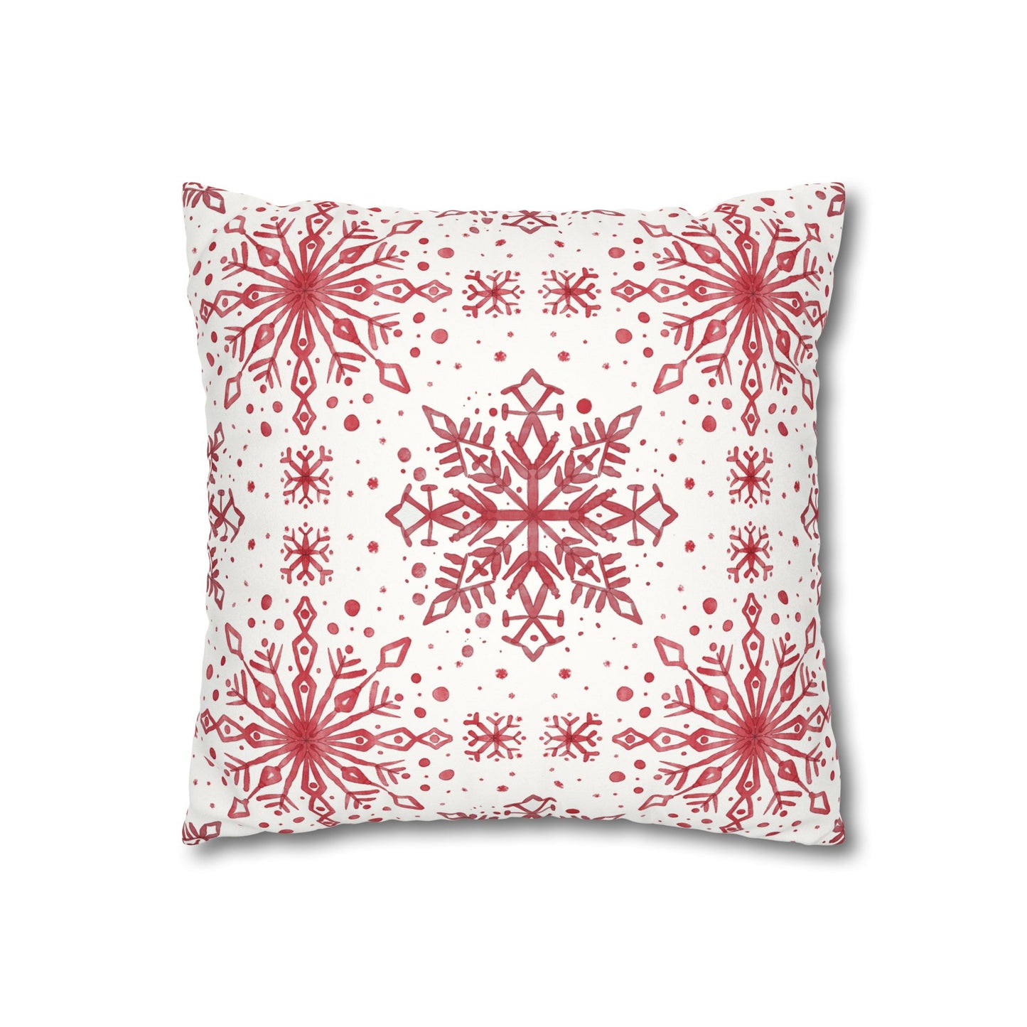Pillowcase Watercolor Snowflake Design - Red and White