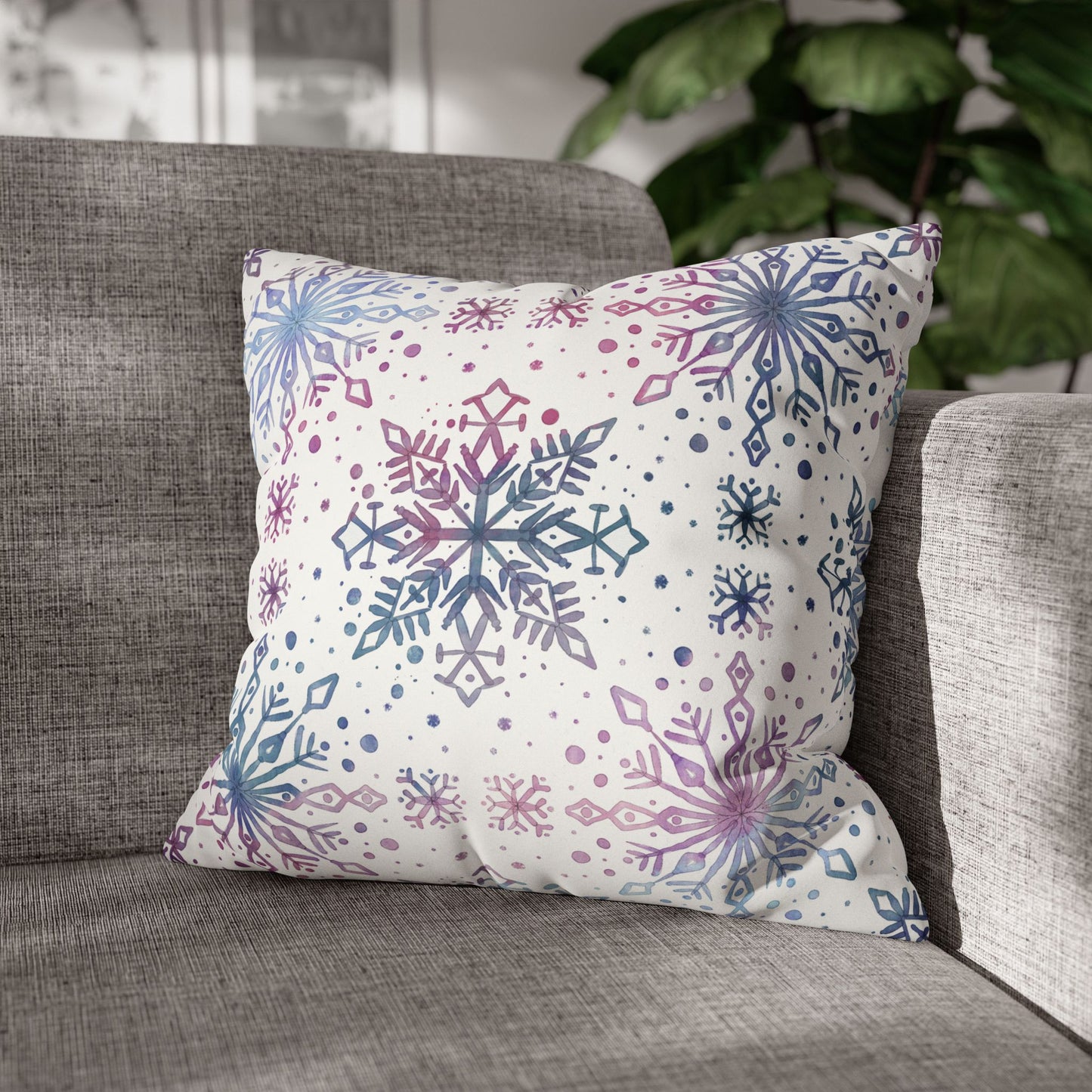 Pillowcase Watercolor Snowflake Design - Blue, Pink and Purple