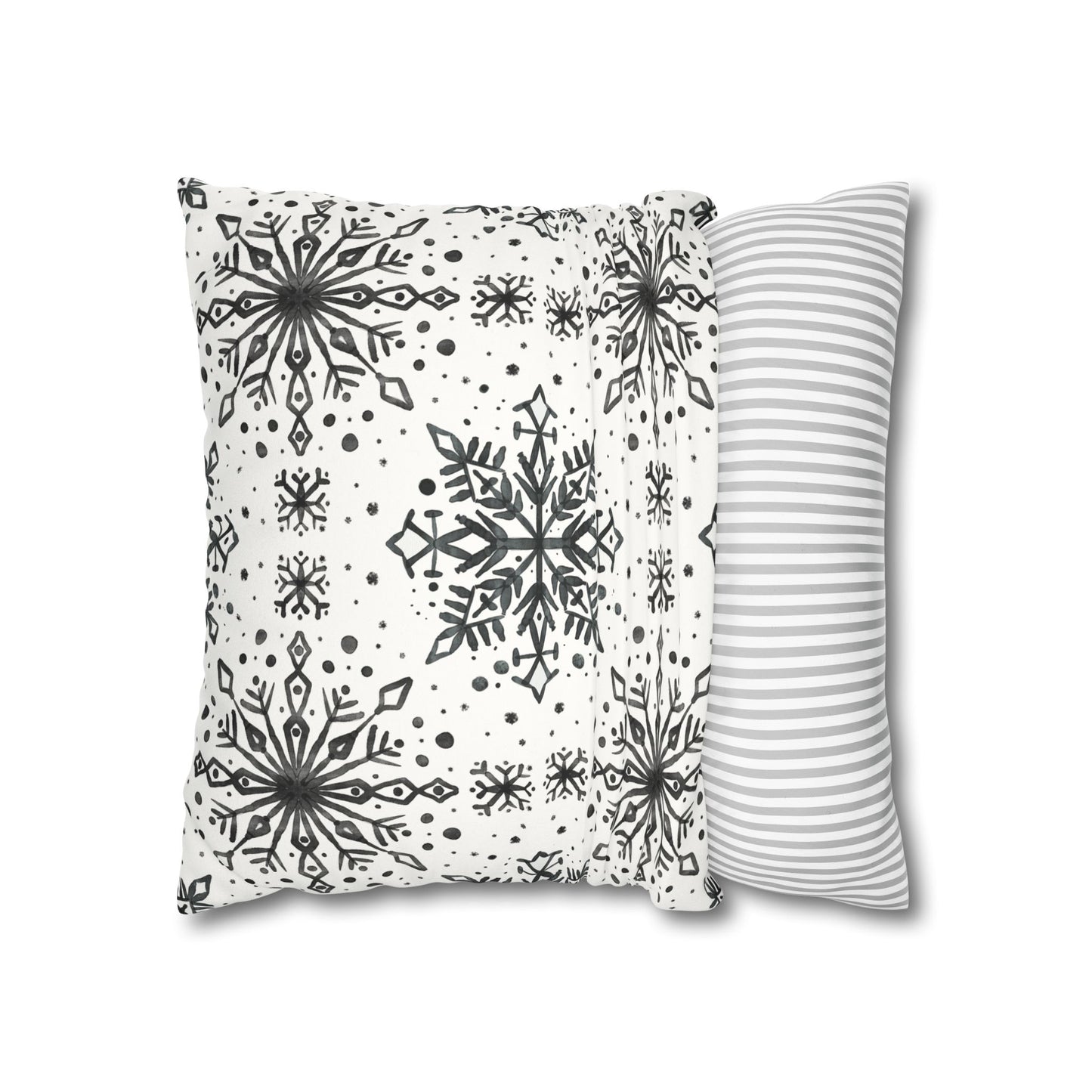 Pillowcase Watercolor Snowflake Design - Black and White