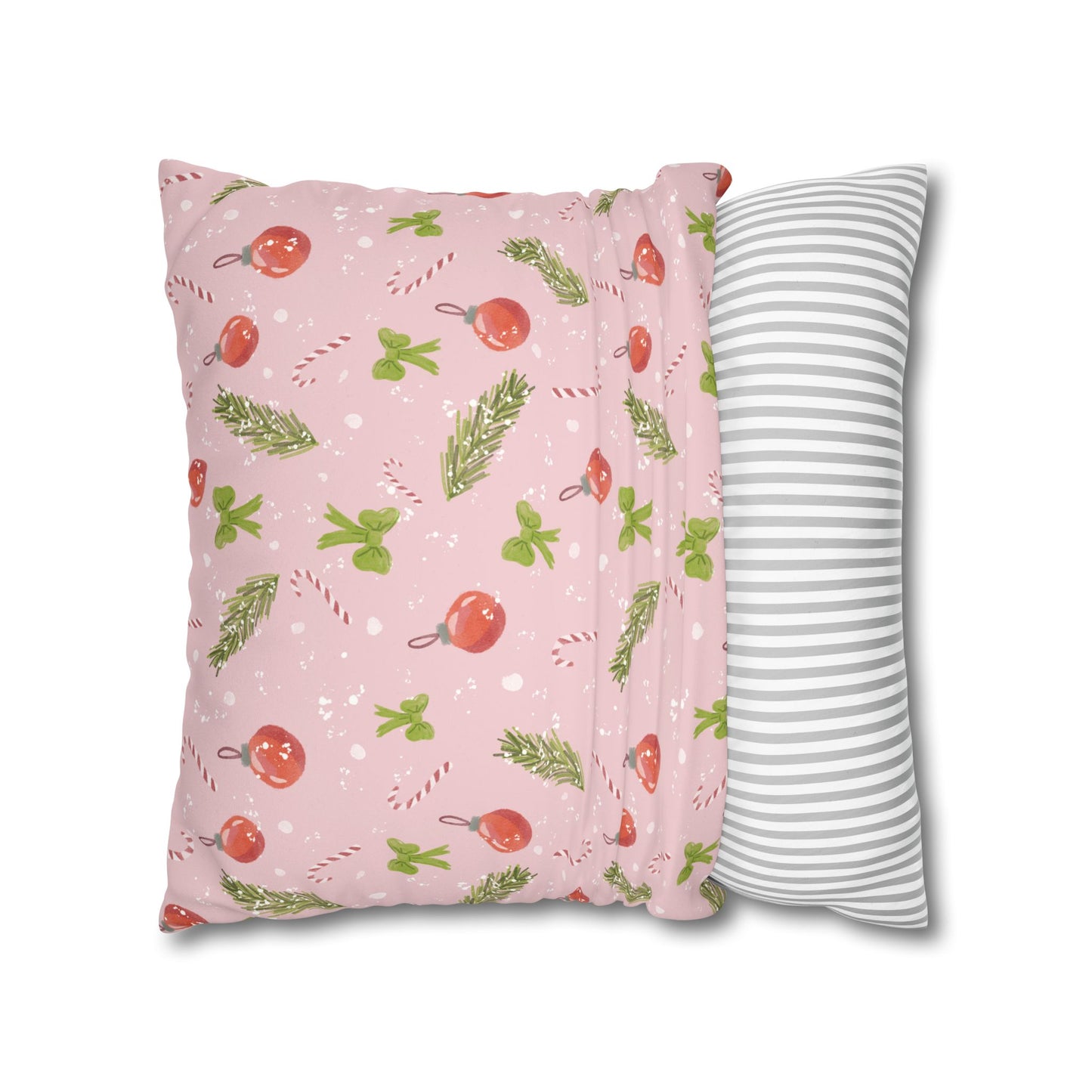 Pillowcase Watercolor Christmas Trim Pattern - Pink