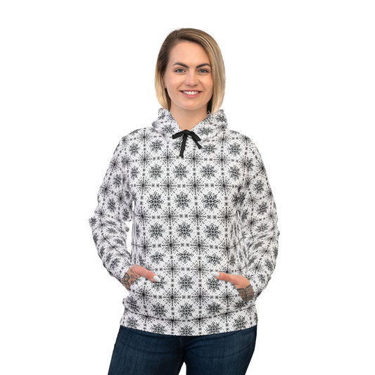 Snowflake Athletic Hoodie - Watercolor Design by Anndria - Black and White