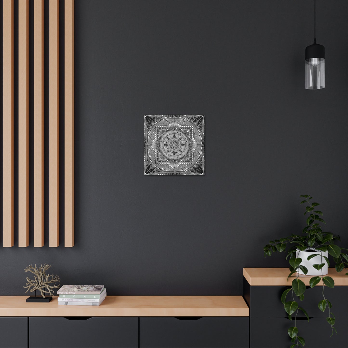 Square Canvas Print, Black and White Mandala Artwork by Anndria, Gallery Wall Decor, Minimalist Home Decoration, Zen Meditation Gift,
