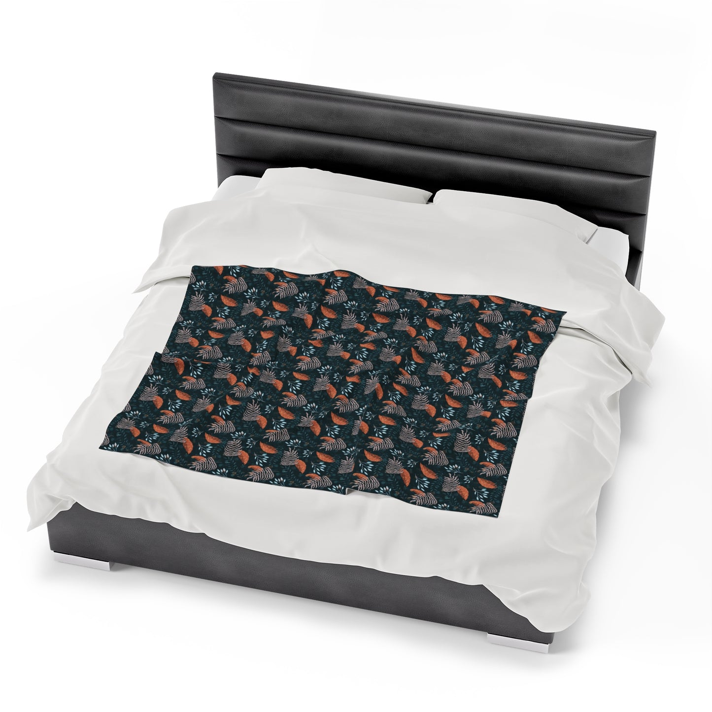 Plush Blanket - Earthy Teal, Orange and Taupe Botanical Pattern by Anndria