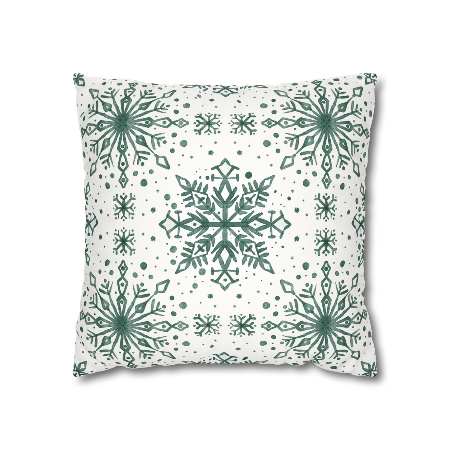 Pillowcase Watercolor Snowflake Design - Green and White