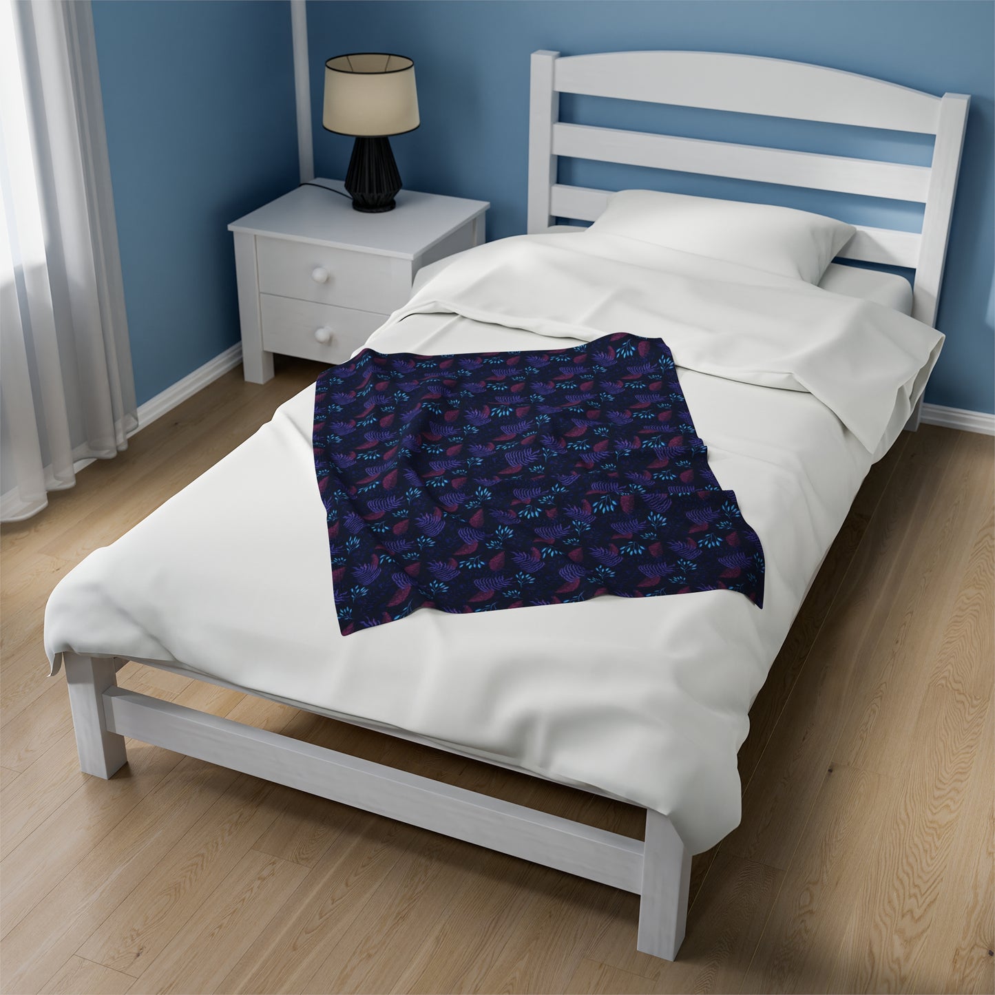 Plush Blanket - Purple and Blue Botanical Pattern by Anndria