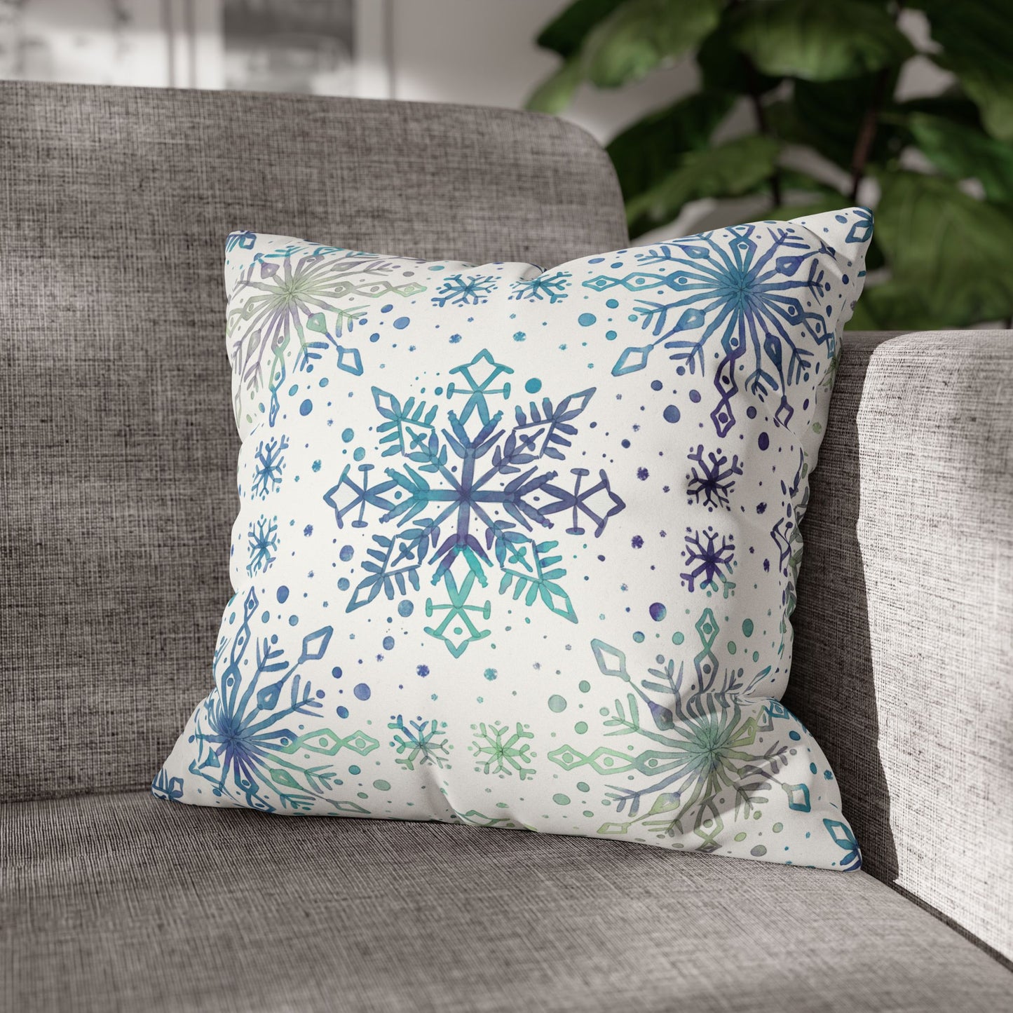 Pillowcase Watercolor Snowflake Design - Frosty teal, purple and green