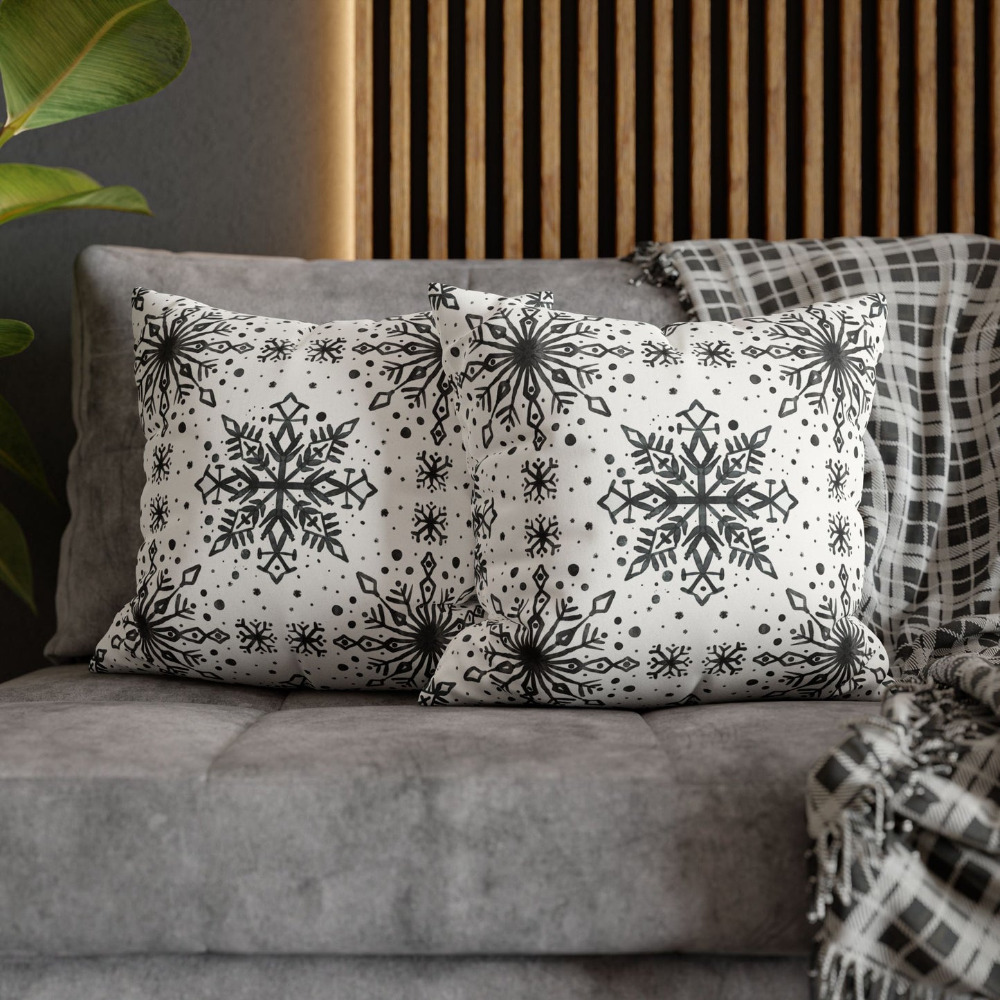 Pillowcase Watercolor Snowflake Design - Black and White
