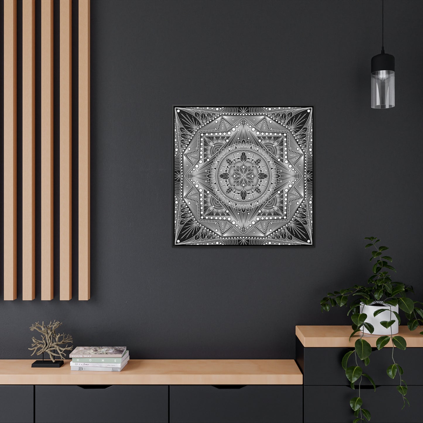 Square Frame Canvas Print, Black and White Mandala Artwork by Anndria, Gallery Wall Decor, Minimalist Home Decoration, Zen Meditation Gift,