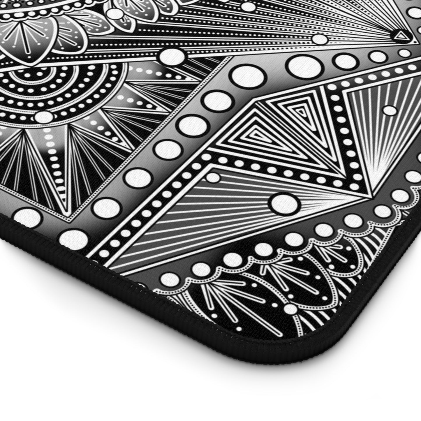 Desk Mat, Monochrome Mandala Design by Anndria, Unique Black and White Custom Work, Table Protector, Desk Pad, Office Decor, Mouse Pad