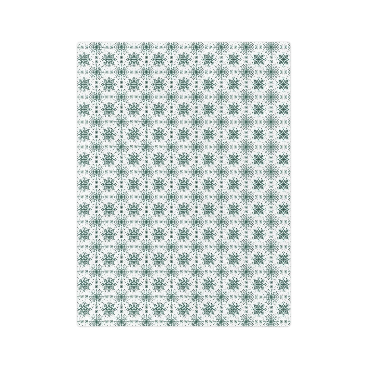 Velveteen Microfiber Blanket - Watercolor Snowflake Design by Anndria - Green and White