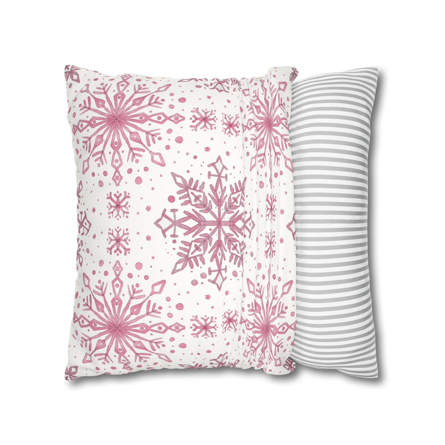Pillowcase Watercolor Snowflake Design - Pink and White
