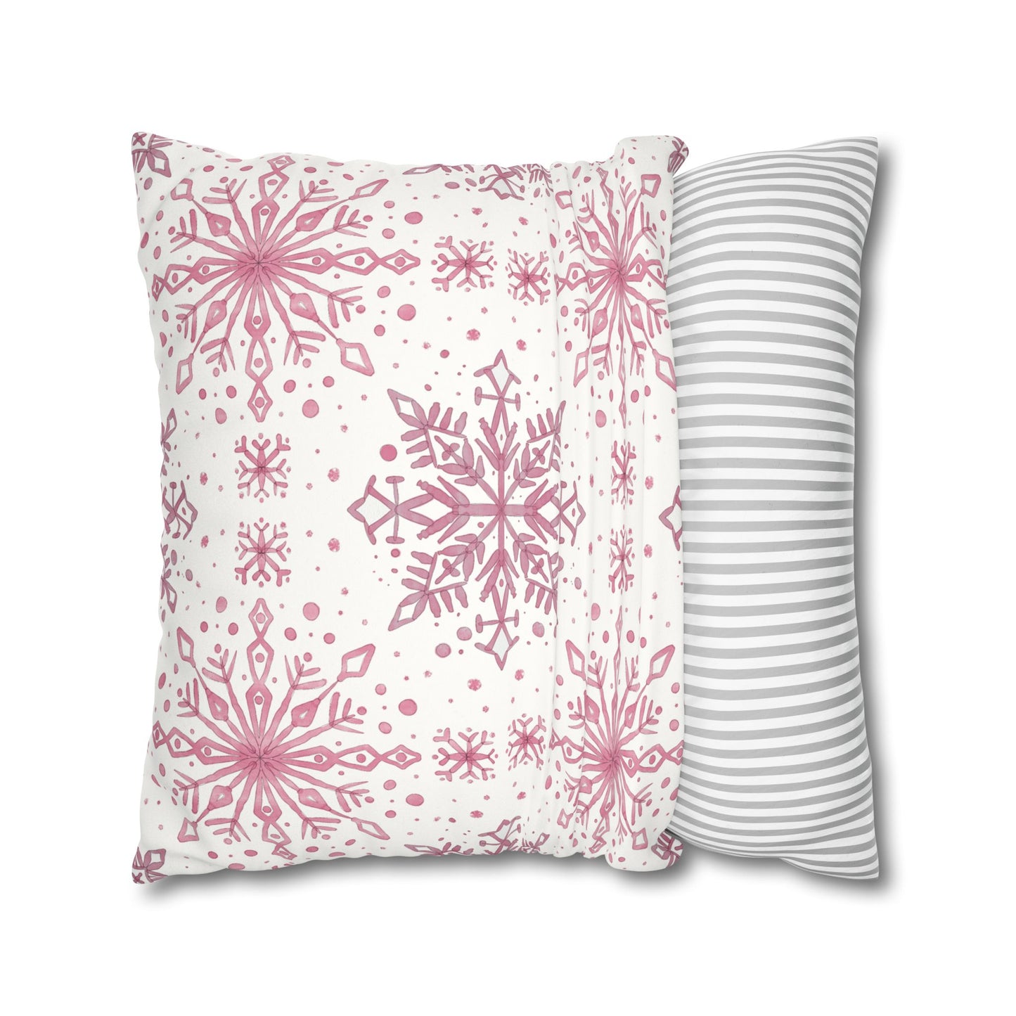 Pillowcase Watercolor Snowflake Design - Pink and White