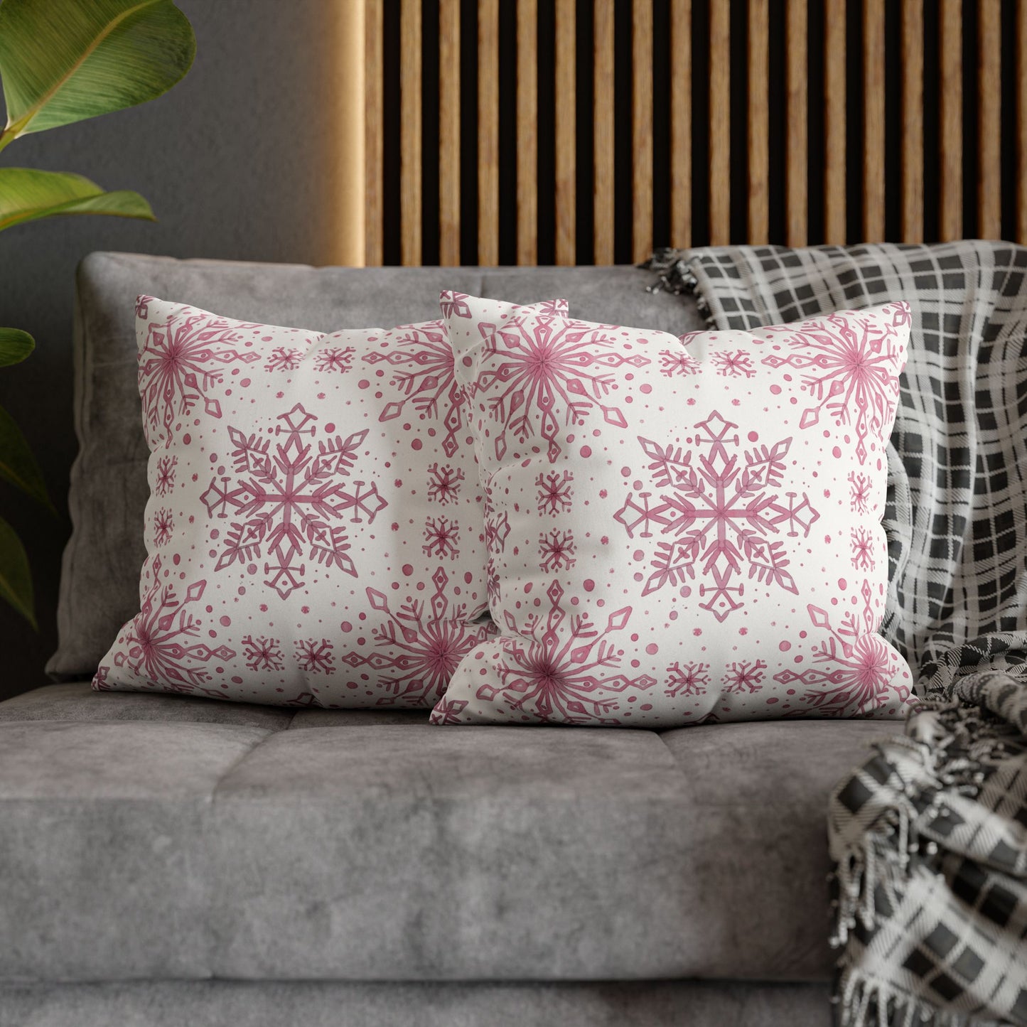 Pillowcase Watercolor Snowflake Design - Pink and White