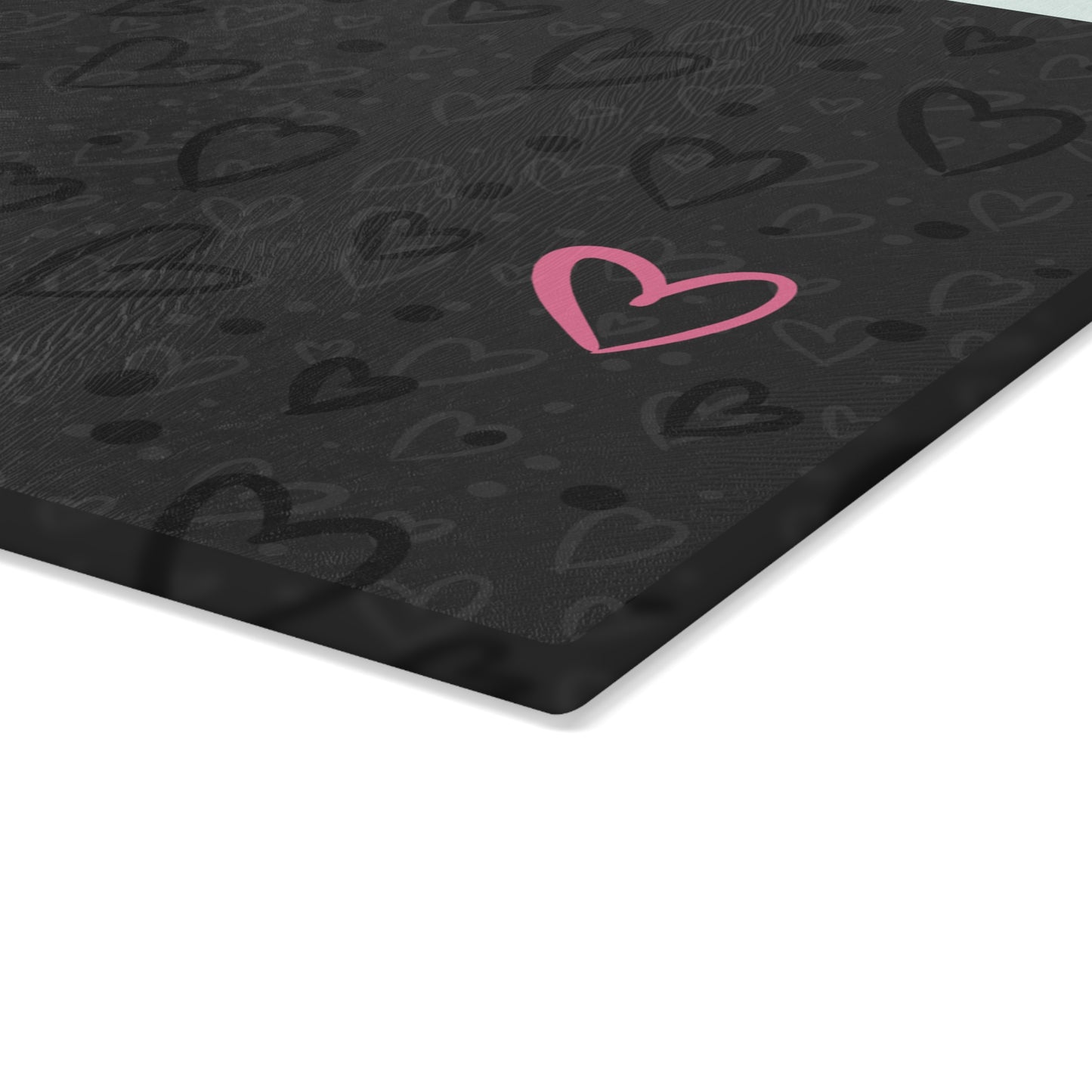 Cutting Board - Black Monochrome Heart Pattern with Pink Heart, Hand Drawn Design by Anndria, Millennial Gray Kitchen Decor