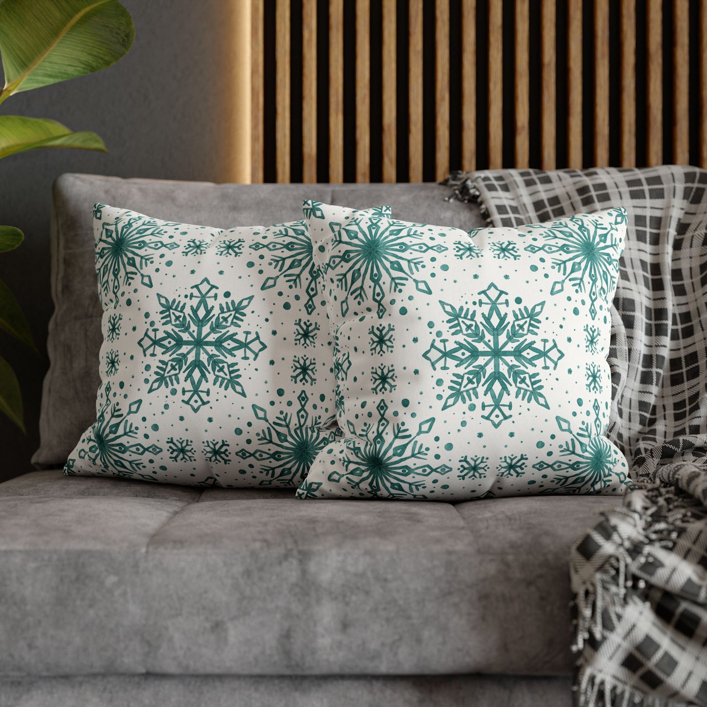Pillowcase Watercolor Snowflake Design - Teal and White