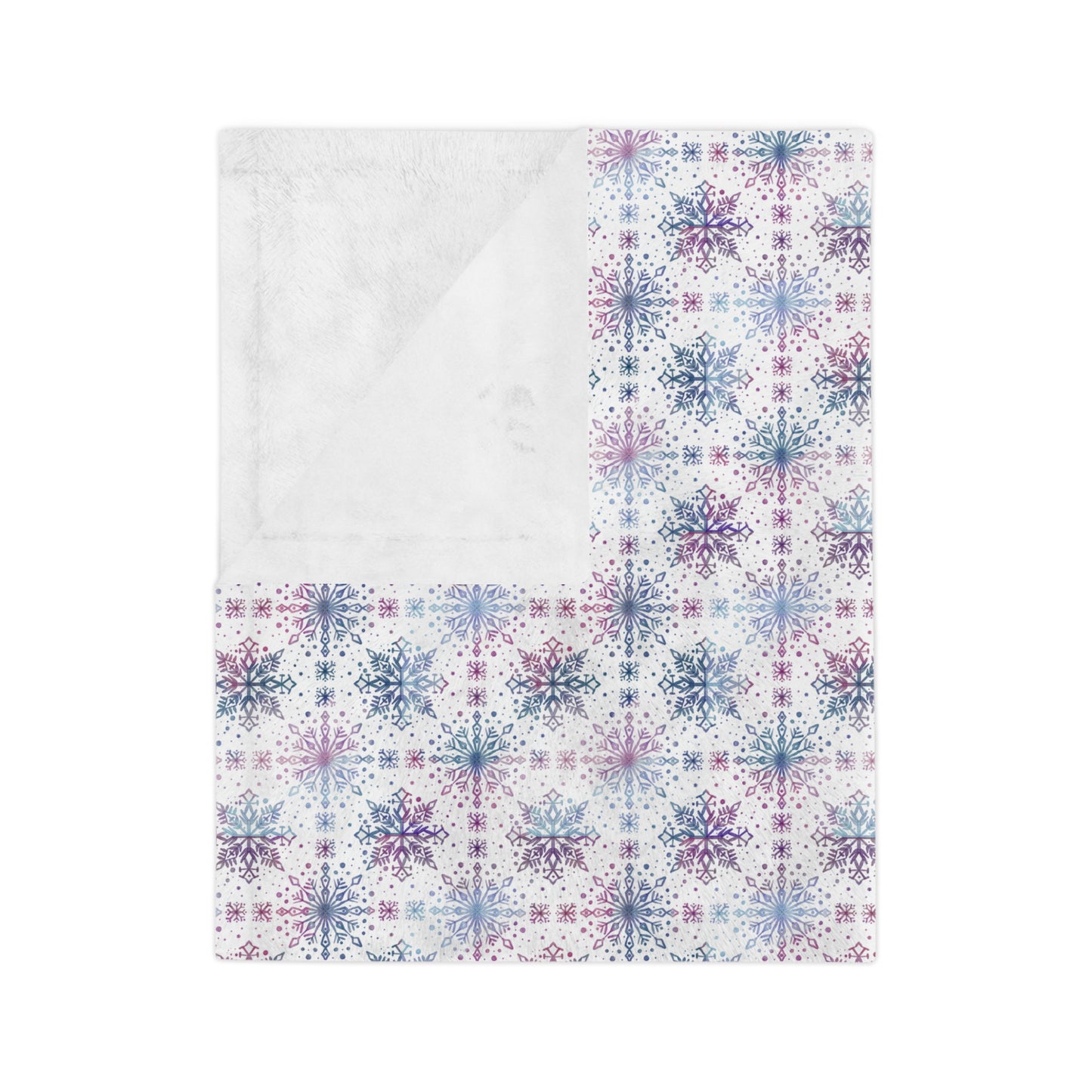 Velveteen Microfiber Blanket - Watercolor Snowflake Design by Anndria - Blue, Pink and Purple