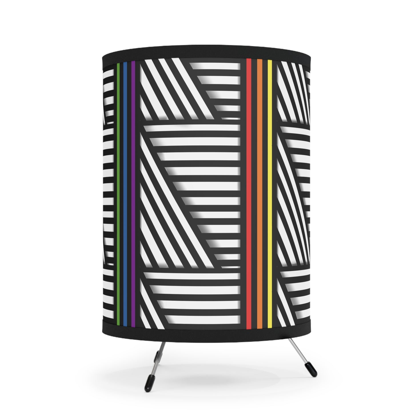 Modern Tripod Lamp with Geometric Pride Shade - High-Res Print, Perfect for Home Decor & Gifts