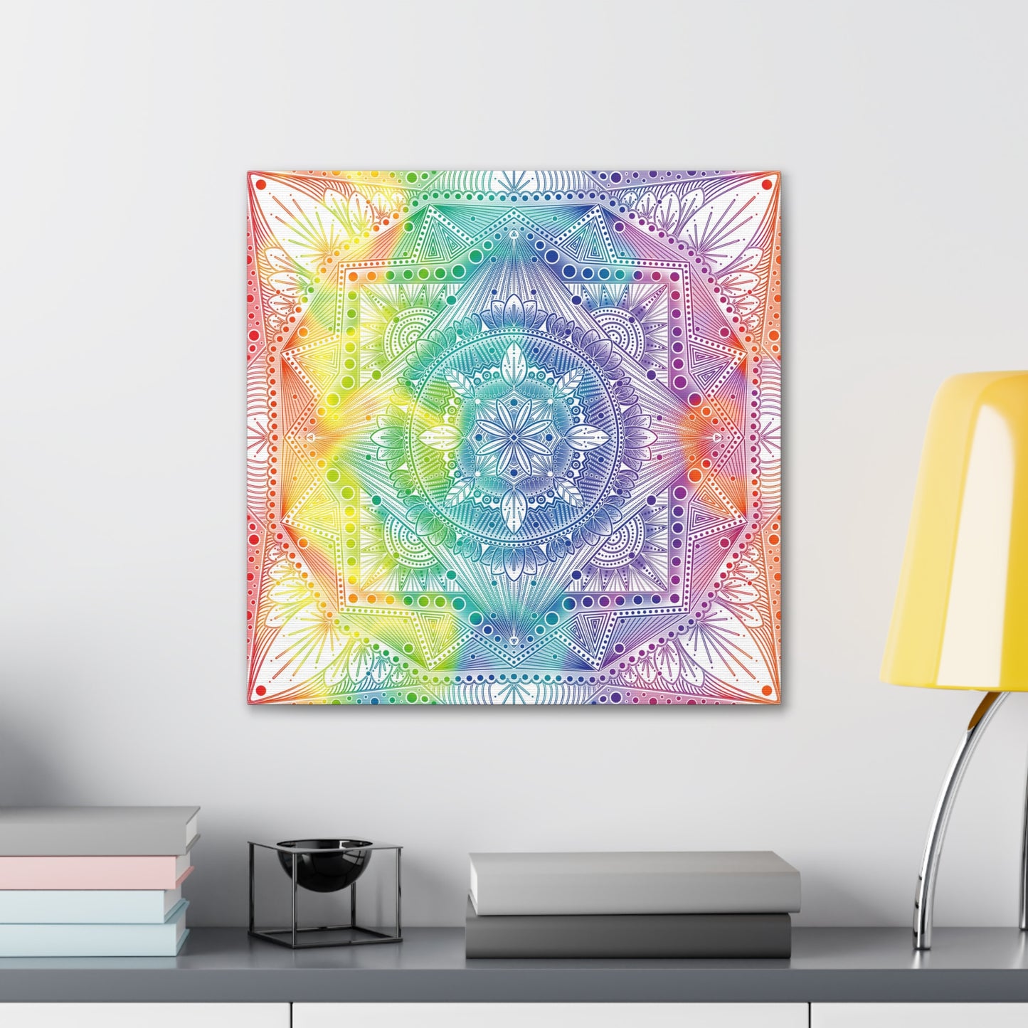Canvas Wall Art, Rainbow Holographic Psychedelic Mandala by Anndria, Home Decor, Wall Decor, Art Print, Boho Wall Hanging, Hippie Wall