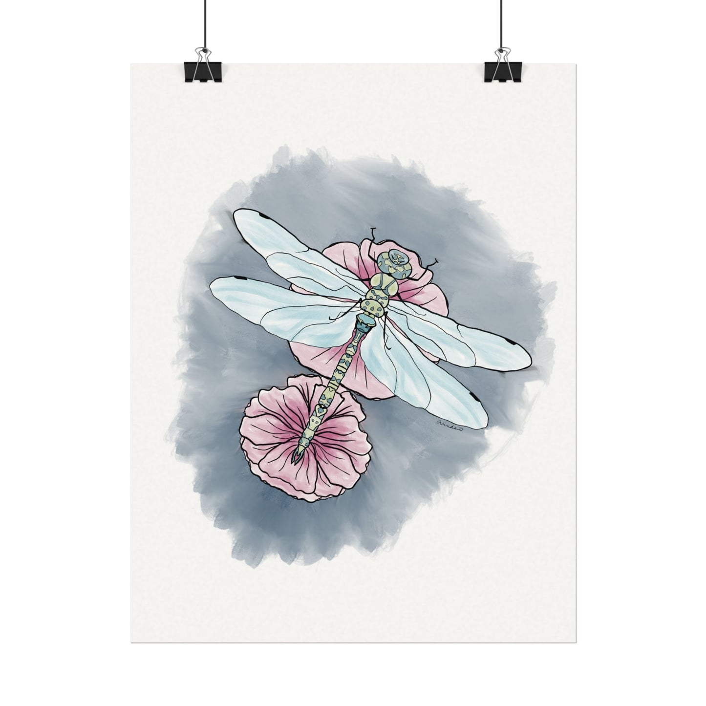Matte Poster, Dragonfly Art Print, Textured Watercolor Wall Decor, Anndria Illustration, Unique Nature Art, Insect Drawing, Home Office